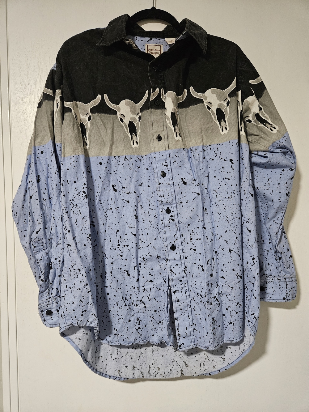 Vintage Western Plains Trading Co. Steer Skull Paint Splatter Shirt Large